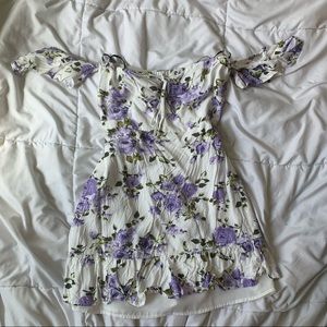 forever 21 cottagecore/angelcore off shoulder white and purple sundress
